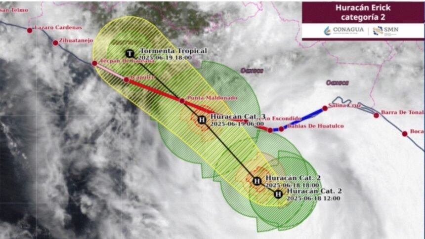 El huracan Erick alcanza la categoria 2 mientras se aproxima