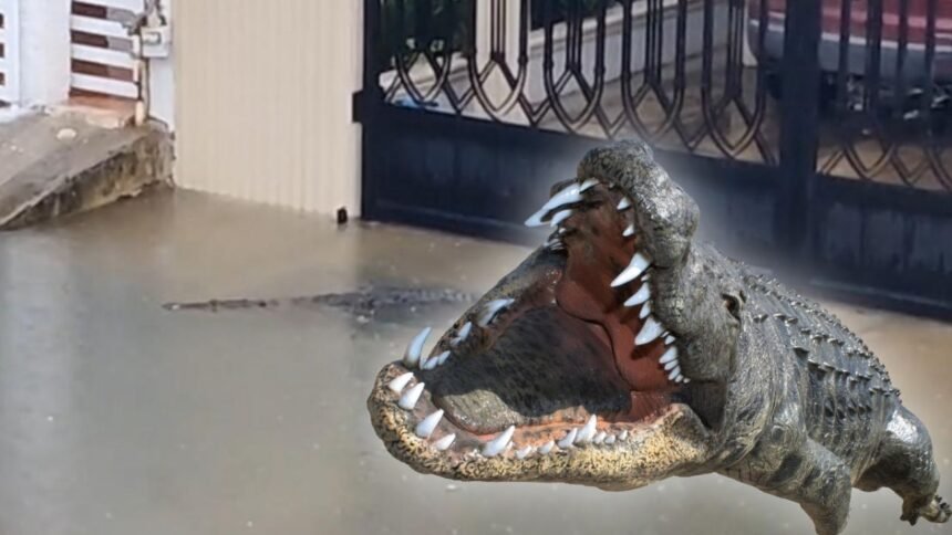 VIDEO Impactante aparicion de un cocodrilo de dos metros en