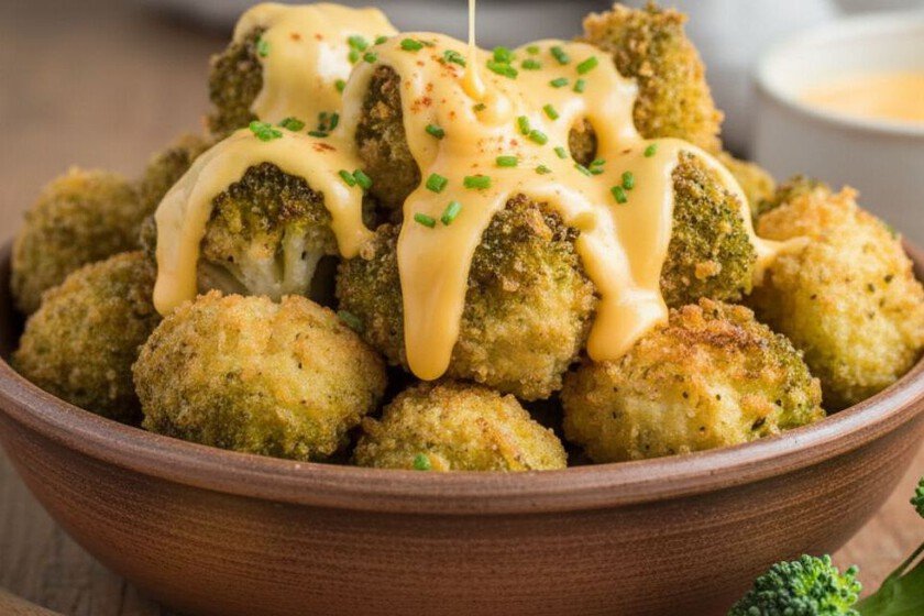 Brócoli capeado con salsa de queso, una opción deliciosa para disfrutar verduras sin carne
