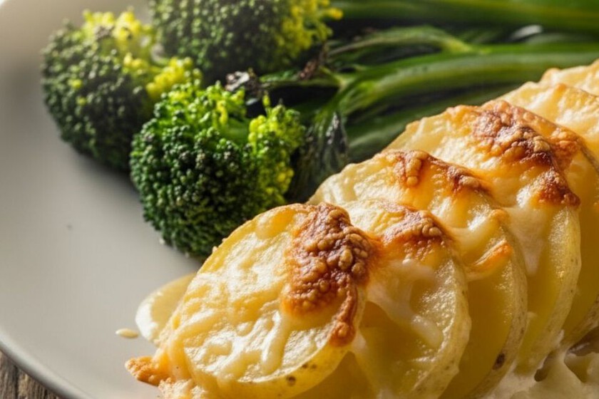 Brócoli con papas gratinadas, una guarnición cremosa y crujiente para tu plato principal
