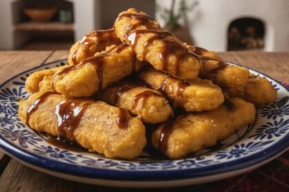 Plátanos capeados con miel de piloncillo, un clásico postre mexicano de feria