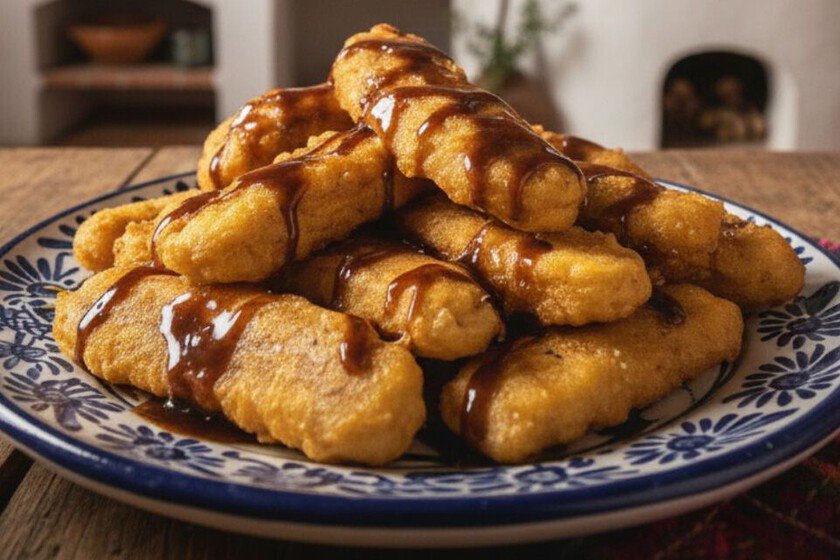 Plátanos capeados con miel de piloncillo, un clásico postre mexicano de feria