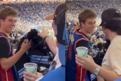 aficionada de lions obsequia jersey a joven con camiseta de