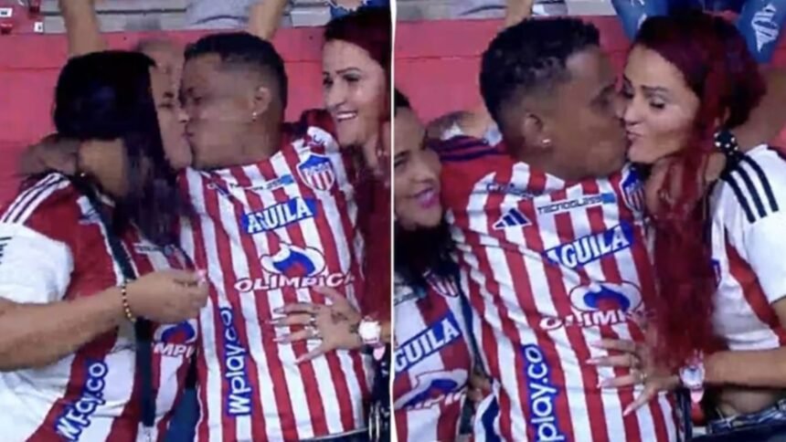 aficionado se compromete en el estadio con dos novias y