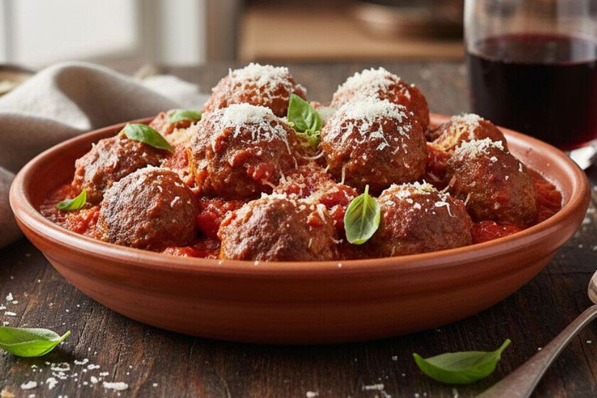 Albóndigas a la italiana con queso parmesano para cinco personas, listas en menos de una hora