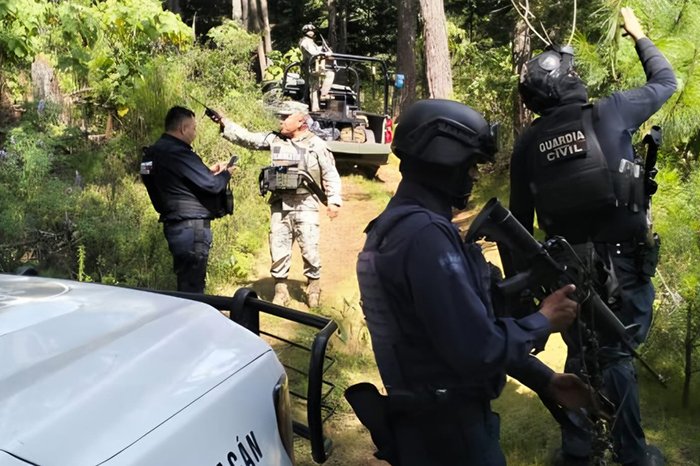 policias y soldados decomisan explosivos y vehiculos en zona boscosa