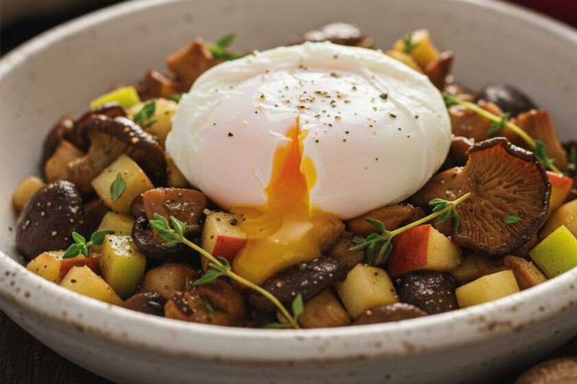 Receta del chef Michelin Maldonado: cena ligera con manzana, huevo y setas