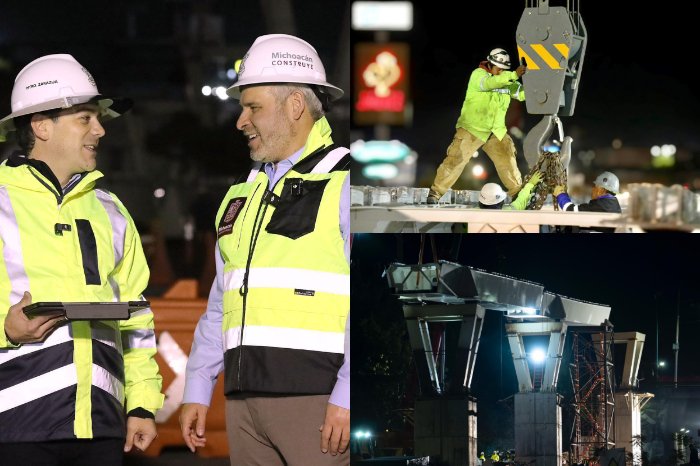 bedolla supervisa colocacion de trabe en distribuidor vial de salida