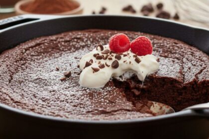 Pastel de chocolate en sartén en 15 minutos con cacao puro y bajo en azúcar