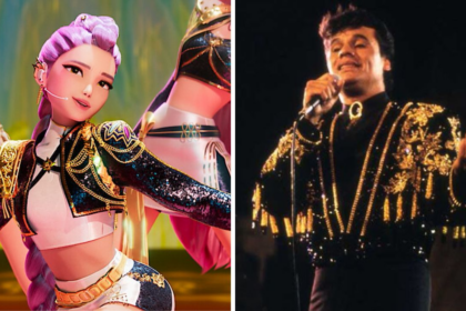 Traje de miembro de K-POP Demon Hunters inspirado en diseño de Juan Gabriel en Bellas Artes