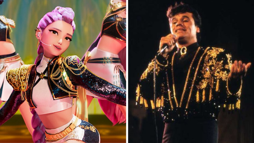 Traje de miembro de K-POP Demon Hunters inspirado en diseño de Juan Gabriel en Bellas Artes