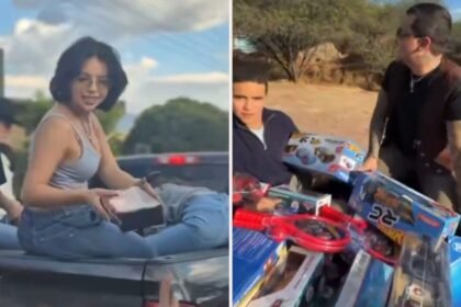 Ángela Aguilar y Christian Nodal entregan juguetes a niños en Zacatecas