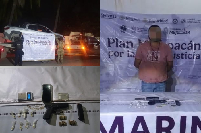marinos arrestan a hombre armado con droga en lazaro cardenas