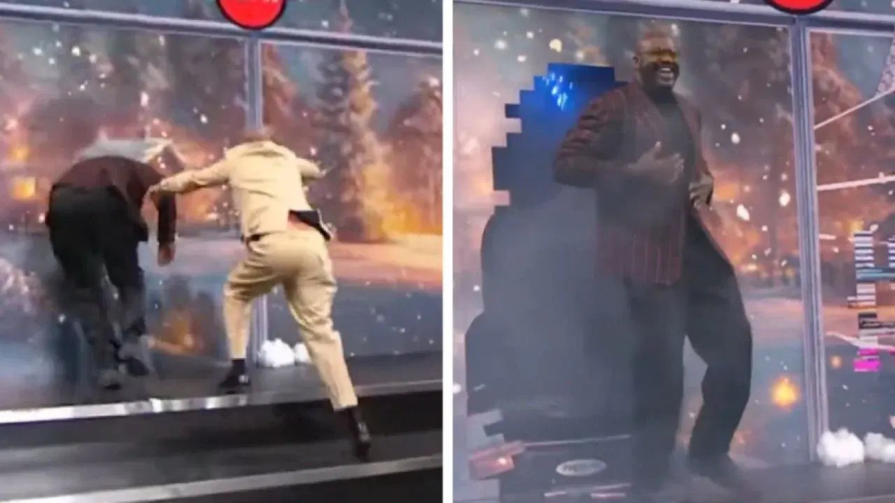 Shaq rompe panel en transmisión navideña de televisión
