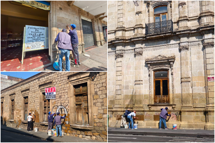 trabajadores municipales continuan la limpieza de pintas y grafitis en