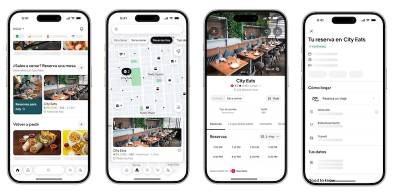 Uber Eats incorpora OpenTable para facilitar la reserva de mesas dentro de la aplicación