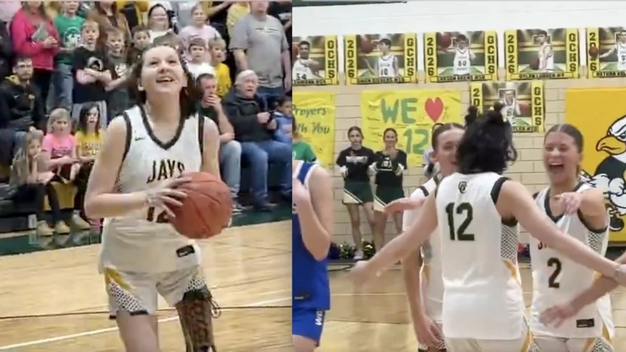 Estudiante con cáncer anota su primera canasta en partido colegial