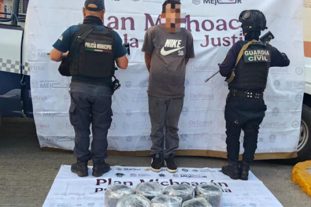 Aprehenden a hombre con siete kilos de marihuana en Jacona, Michoacán