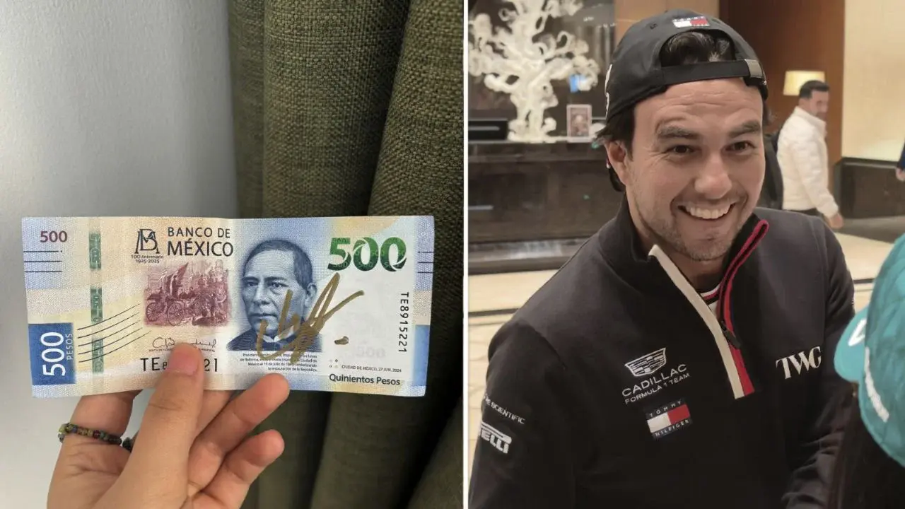 Checo Pérez firma a aficionada china; ella le da 15 pesos
