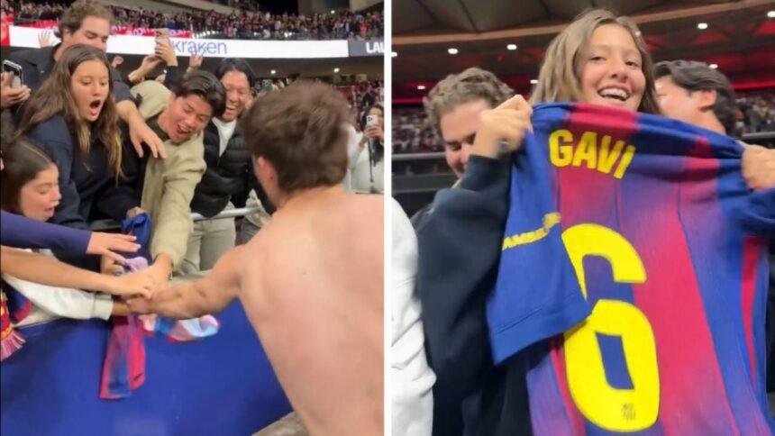 Gavi regala su camiseta a aficionada mexicana tras victoria ante el Atlético