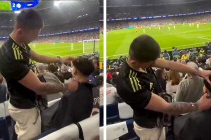 Influencer corta cabello a aficionado en el Bernabéu y desata críticas