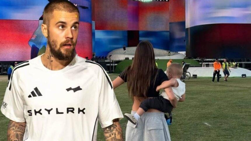 Justin Bieber ensaya para Coachella mientras su hijo baila