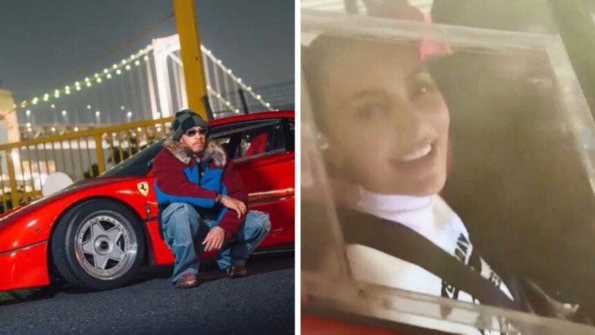 Lewis Hamilton conduce un Ferrari F40 en Japón con Kim Kardashian