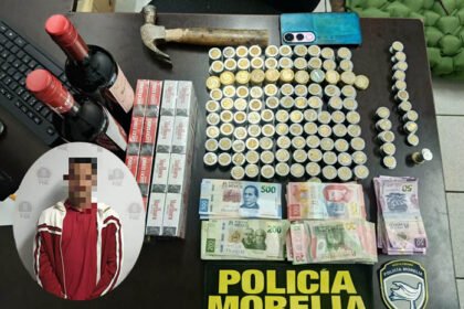 Policía de Morelia detiene a hombre por cristalazo y robo en OXXO