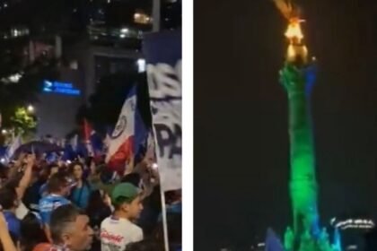 Aficionados de Cruz Azul celebran en el Ángel de la Independencia