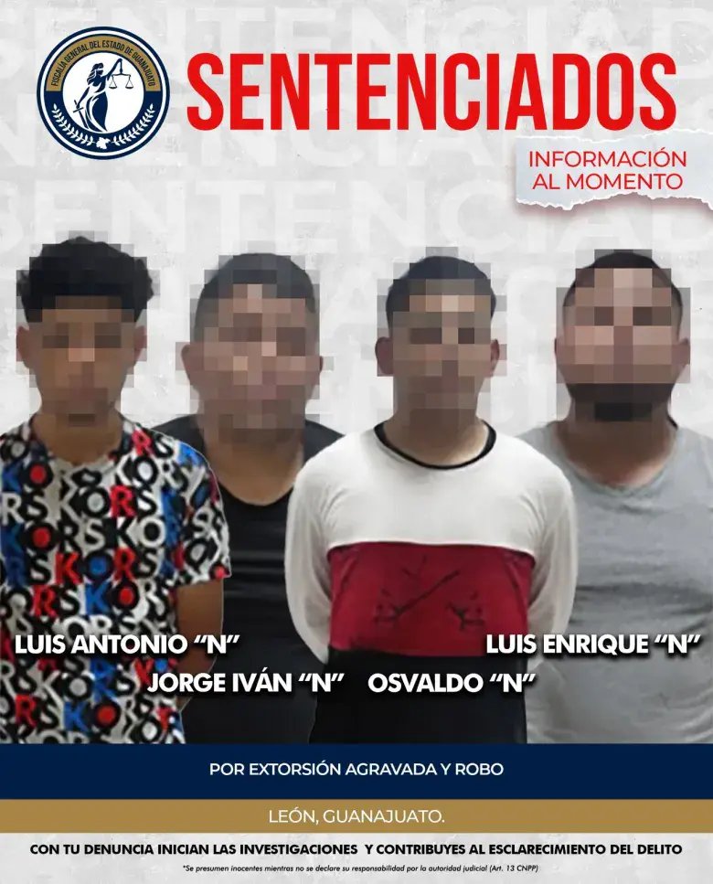 Condenan a extorsionadores de León e Irapuato a seis y 14 años de prisión