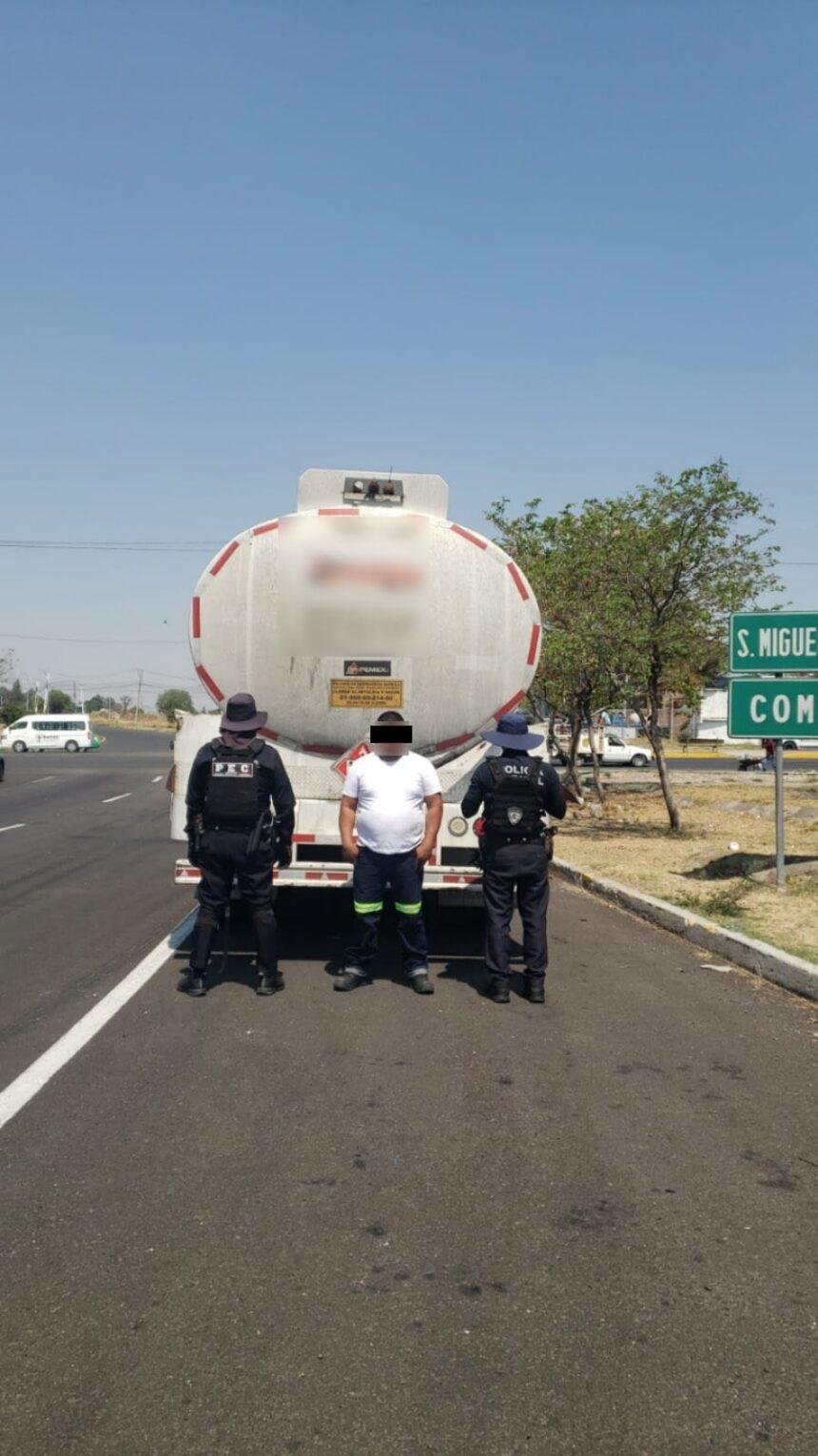 Detiene Secretaría de Seguridad y Paz a conductor en Celaya con autotanque lleno.