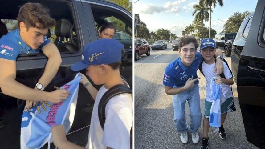 Franco Colapinto se detiene para firmar autógrafo a un niño emocionado