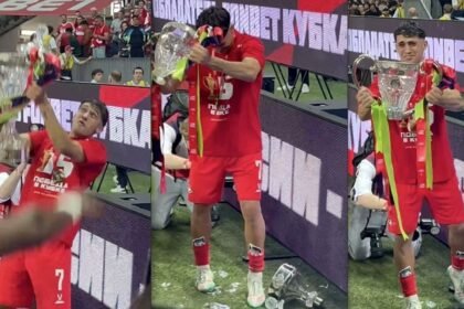 Futbolista del Spartak de Moscú rompe el trofeo de Campeón de Copa