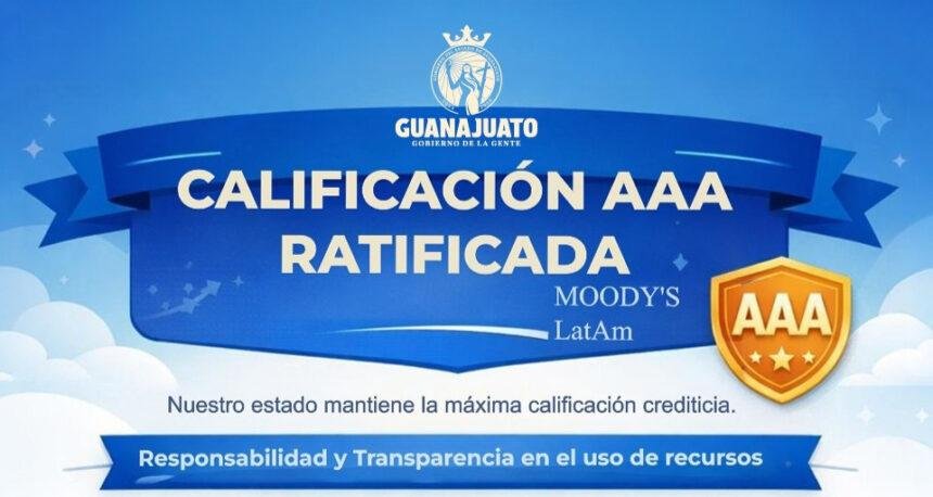 Moody's mantiene calificación crediticia “AAA” para Guanajuato