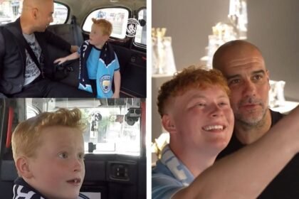 Pep Guardiola sorprende a niño con trofeos tras 10 años en Manchester City