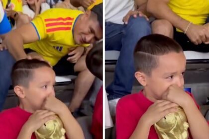 colombianos consuelan a un nino en el azteca tras la Colombianos consuelan a un niño en el Azteca tras la derrota