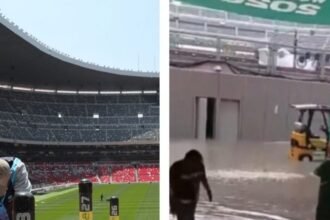 Estadio Azteca inundado horas antes de la inauguración del Mundial