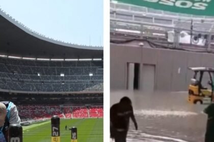 Estadio Azteca inundado horas antes de la inauguración del Mundial