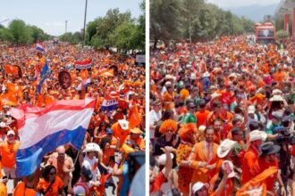 Fans de Países Bajos y México inundan Monterrey bailando 'Payaso de Rodeo'