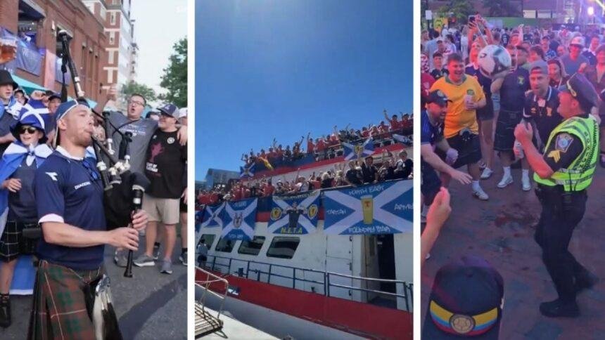 Fans escoceses alegran Boston con fiesta en barco y gaitas