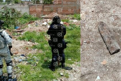 Proyectil antiguo en terreno baldío de San Rafael en Celaya