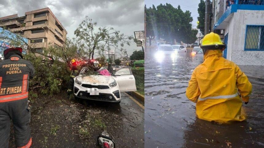 Tromba en Puebla causa un fallecido y diversas afectaciones a ciudadanos