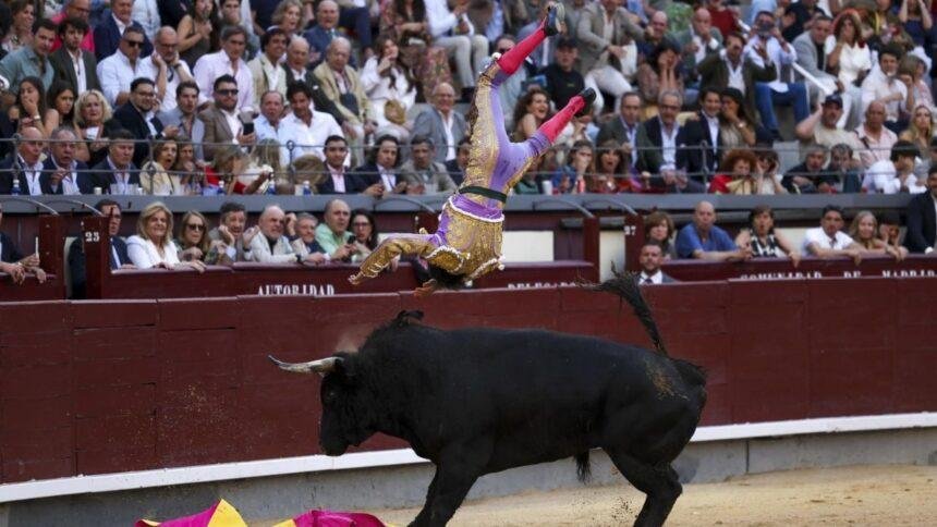 Víctor Hernández arrastrado por un toro en Las Ventas
