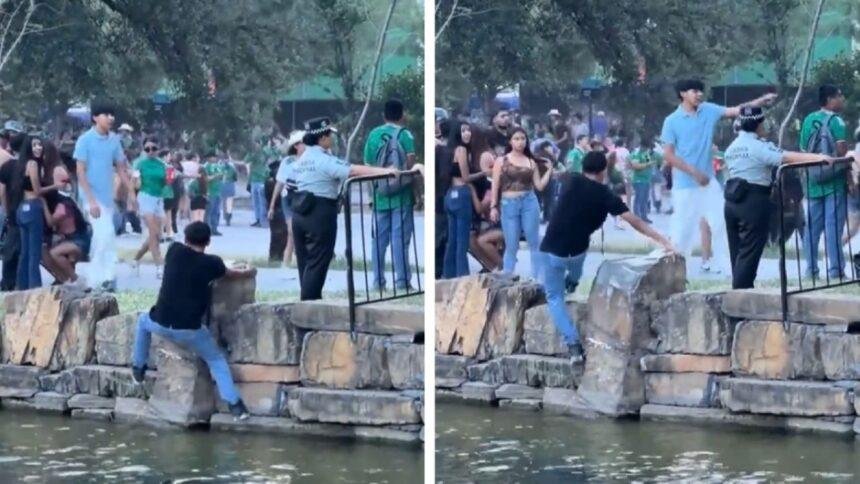 Aficionado arriesga su seguridad para entrar al Fan Fest en Monterrey
