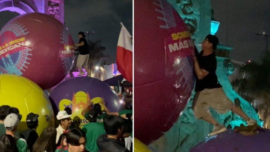 Aficionado lanza balón del Mundial en Zapopan y provoca caos