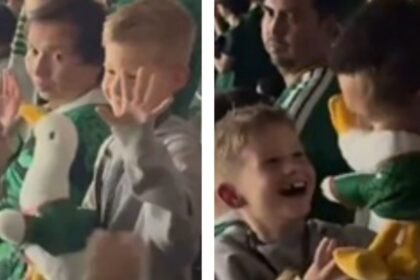 Aficionado mexicano conmueve a niño inglés con peluche de El Pato Merlín