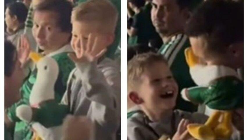 Aficionado mexicano conmueve a niño inglés con peluche de El Pato Merlín