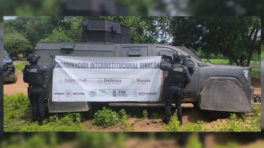 Aseguran en Sinaloa vehículo blindado y armamento de alto calibre