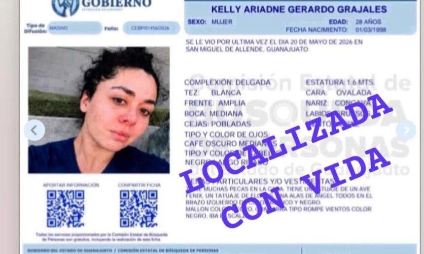 Kelly Ariadne es hallada con vida en San Miguel de Allende; exigen justicia