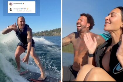 lewis hamilton y kim kardashian surf risas y la broma Lewis Hamilton y Kim Kardashian: Surf, risas y la broma de Checo Pérez